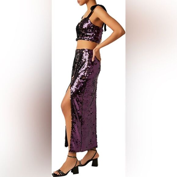 Free People NWT Star Bright Set in Lilac Sequin Skirt Set Size 0 - Picture 7 of 16